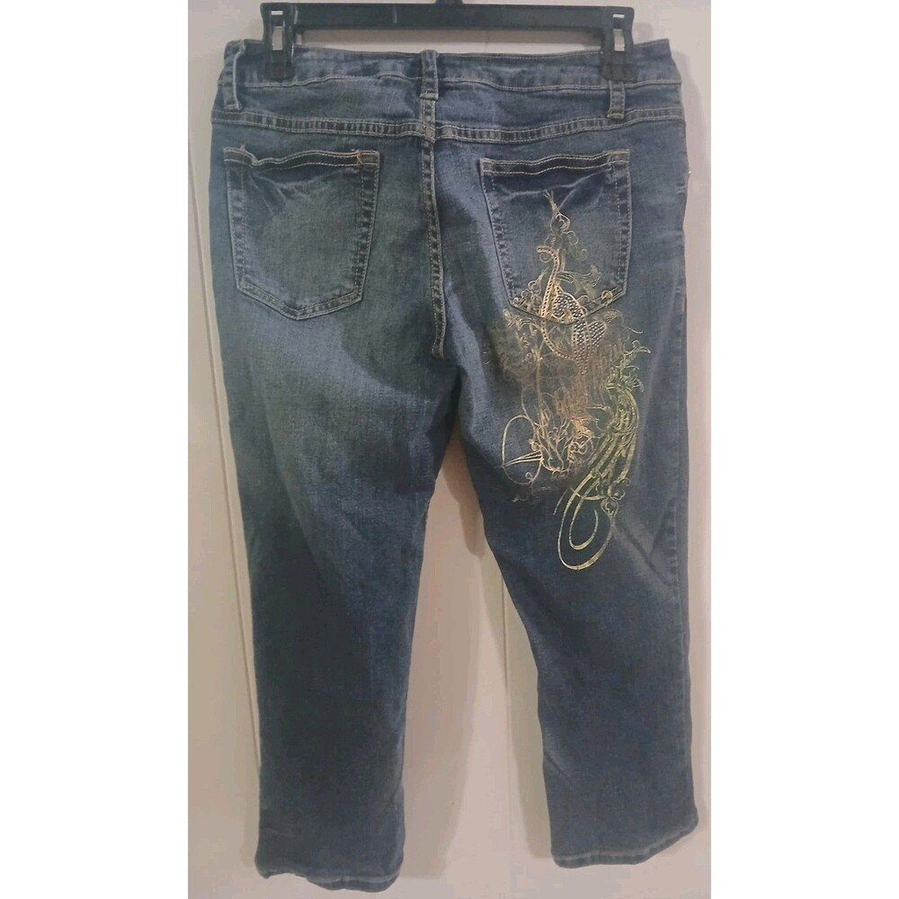 Baby Phat Y2K Gold Foil Logo Seat Crop Jeans-Size 7 - Picture 1 of 8